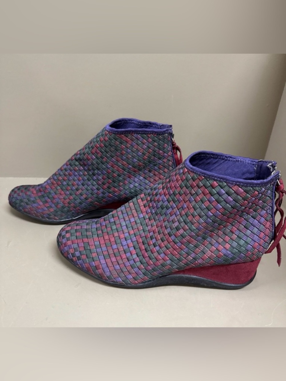 Zee Alexis Woven Multicolor Women’s Ankle Wedge Bootie with Tasseled Back Zip